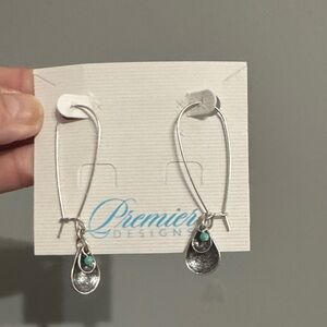 Premier Designs Silver Earrings with Turquoise Detail new with box